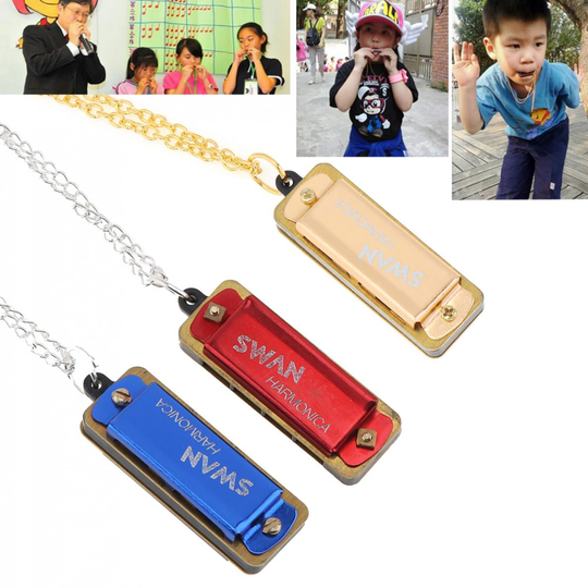 3 Stks/partij Mini Harmonica 4 Gaten 8 Tones Harmonica Metalen Ketting Ketting Stijl Voor Kinderen/Kids Harmonica