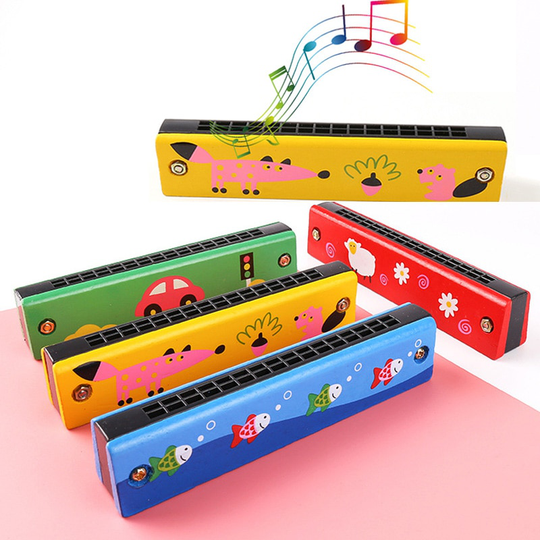 Dubbele Rij 16 Hole Harmonica Muziekinstrumenten Kinderen Houten Geschilderde Harmonica Creatieve Vroege Onderwijs Speelgoed Onderwijs