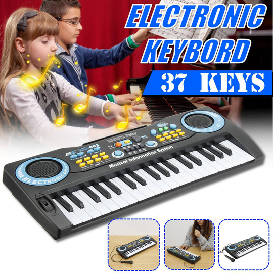 37-Key Black Digital Music Electronic Keyboard Key Board Electric Piano Kids with Microphone Musical Instrument