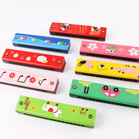 Houten Harmonica Voor Kinderen Speelgoed Muziekinstrumenten 16 Gaten Dubbele Rij Klap Cartoon Kleur Houtblazers Mond Harmonica Speelgoed