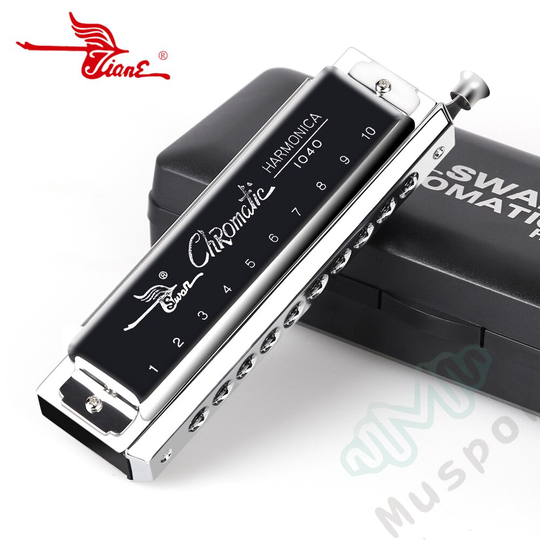 SWAN Chromatische Sleutel van C Harmonica 10 Gaten 40 Tinten Mond Orgel Zilver met Exquisite Case