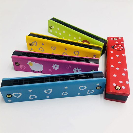 2 Stuks Houten Harmonica Kinderen Speelgoed Muziekinstrumenten 16 Gaten Dubbele Rij Klap Cartoon Kleur Houtblazers Mond Harmonica Melodica