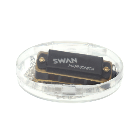 Mini Swan 4-Hole 8-Tone Harmonica Metalen Nnecklace Keten Speelgoed Muziekinstrument Zwart/blauw