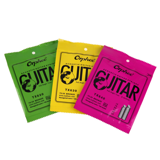 6 Stks/set Orphee Tx Serie Groene Fosfor Gitaar Snaren Voor Folk Akoestische Gitaren Zeshoekige Carbon Stalen Snaren 3 Size