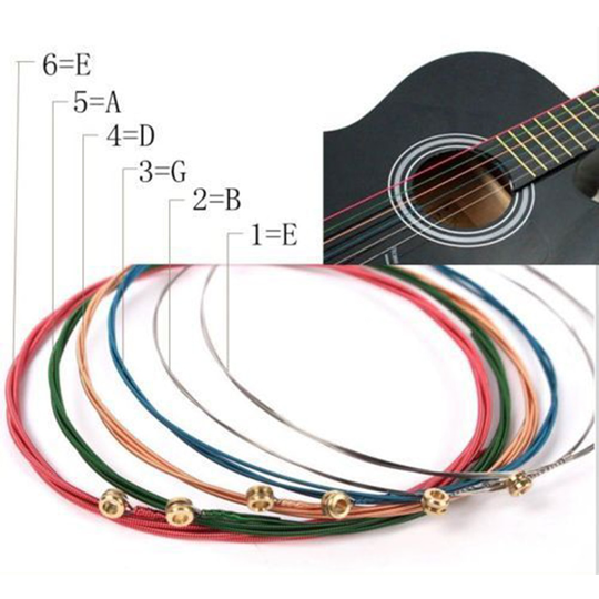 6 Stks/set Kleur Gitaar Snaren E-A Stalen Snaren Voor Folk Gitaar Klassieke Gitaar Multicolor