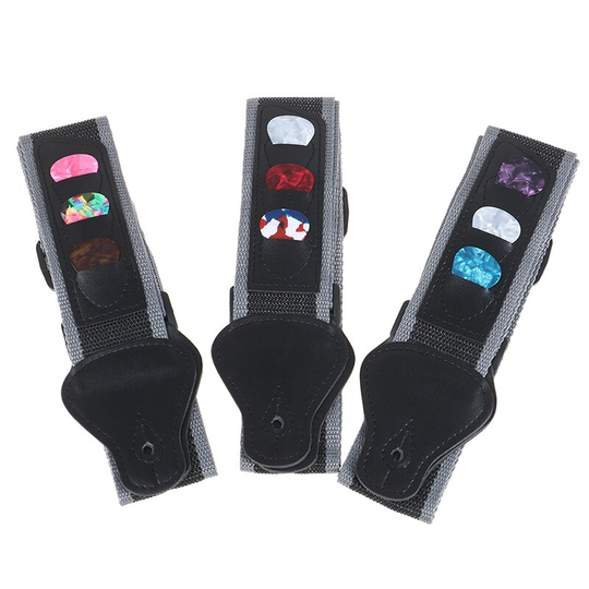 Verstelbare Elektrische Gitaar Strap Zwart Met 3 Plectrums Gitaar Pick Houders Pu Lederen Uiteinden Akoestische Gitaar Bas Strap Riem