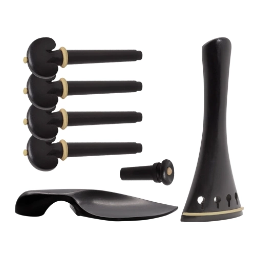 Muslady 4/4 Violine Zubehörteile Set Ebenholz mit Saitenhalter Chin Rest End Pin Tuning Pegs