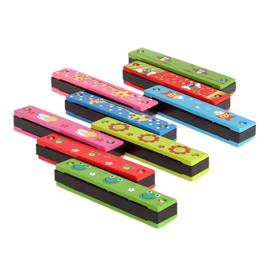 Kleurrijke Harmonica 16 Gaten Tremolo Harmonica Kids Muziekinstrument Educatief Speelgoed Houten Cover Top