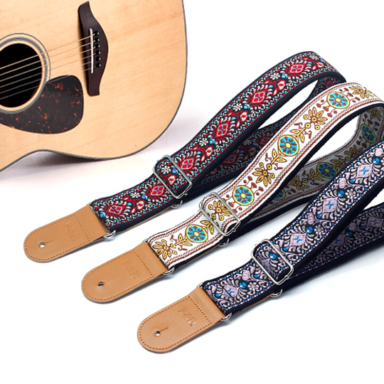 Borduurwerk Jacquard Lederen Gitaarband Holder Button Safe Lock Voor Akoestisch Elektrische Klassieke Gitaar Bas Accessoires