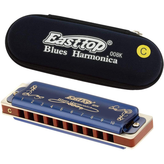 Easttop T008K 10 Hole Blues Harmonica C Sleutel Houtblazers Muziekinstrument met Plastic Doos Schone Doek