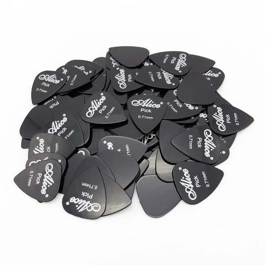 100 stks Alice Plastic Plectrums Mediator Kleur Zwart 0.58 0.71 0.81 0.96 1.20 1.50mm Dikte