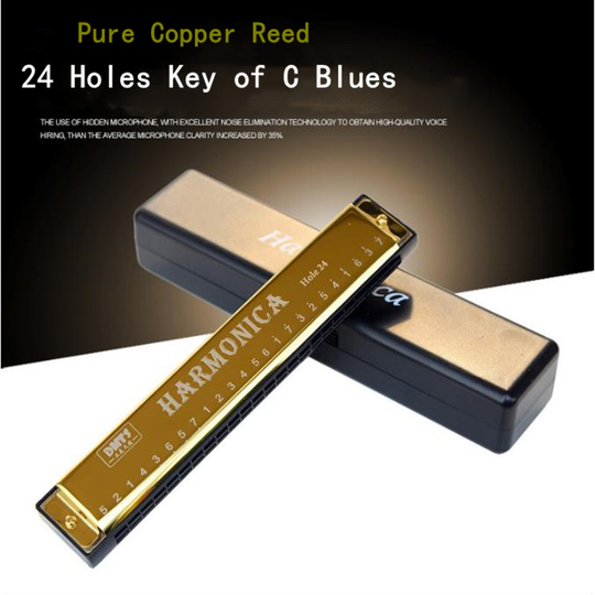 1 Pcs Goud Harmonica Metal 24 Holes Harmonica C Key Mondharmonica Kinderen Cadeau Toys Voor Blues Rock Jazz Folk harmonica