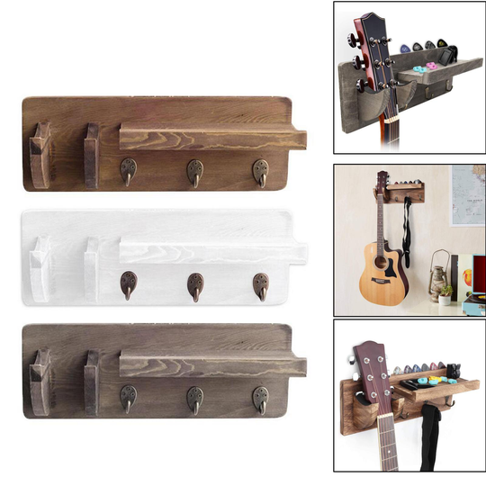 Rustieke Muur Mount Gitaar Houder Display Beugel Hanger Plank Stand W/3 Haak Akoestische Elektrische Gitaar Ukulele Bas Houders