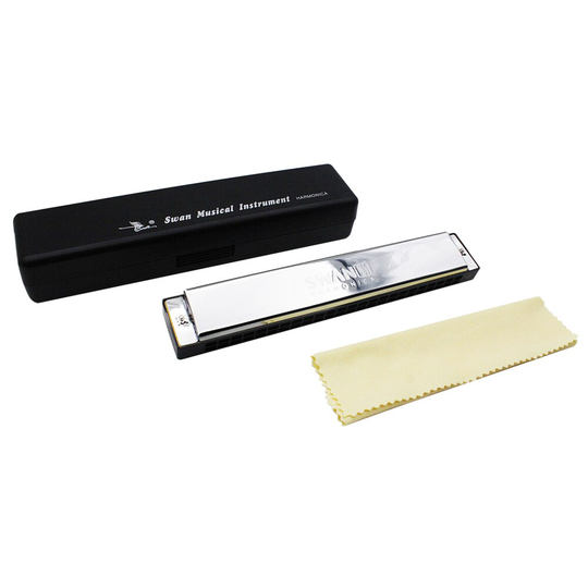 Swan Tremolo Harmonica Mondharmonica Sleutel van G 24 Dubbele Gaten met 48 Riet Gratis Reed Wind Instrument met Case schoonmaakdoekje