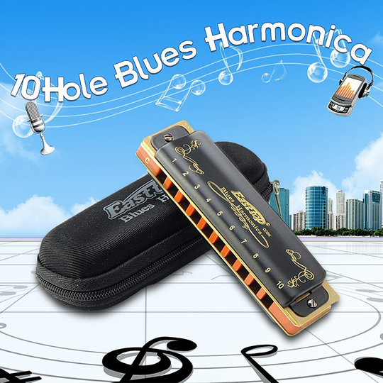 Easttop T008K Blues Harmonica A B C D E F G Toetsen 10 Gat Diatonische Harpen Klassieke Zwart Muziekinstrument beginner Harmonica