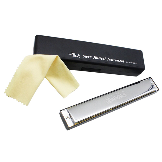 Swan Tremolo Harmonica Mondharmonica Key van D 24 Dubbele Gaten met 48 Riet Gratis Reed Wind Instrument met Case schoonmaakdoekje