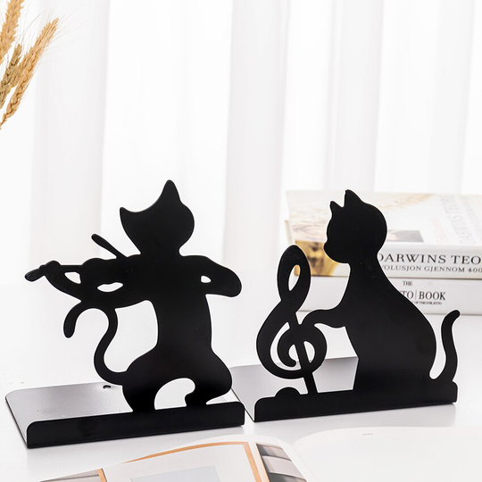 1 paar Creatieve Metalen Kat Boekensteunen Boek Houder Zwart Decoratieve Bureau Art Boek Stand Ondersteuning Home Office Boek Stopper Organisatoren