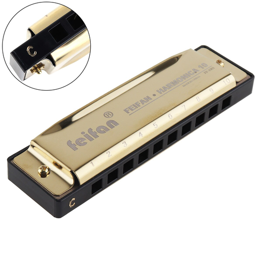 10 Gaten 20 Tone Matte Goud/Zwart Draagbare Harmonica Blues Harp Mondharmonica Rvs Muziekinstrument Voor Beginner