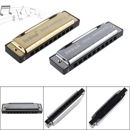10 Gaten 20 Tone Draagbare Mat Goud/Zwart Harmonica Blues Harp Mondharmonica Rvs Muziekinstrument Voor Beginner