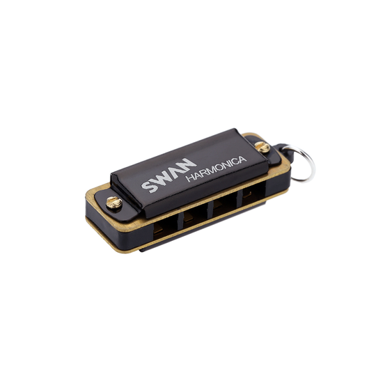 Zwaan 4 Gaten 8 Tones Mini Harmonica Metalen Ketting Ketting Stijl Mondharmonica Zwart