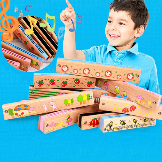 Houten 16 Gaten Cartoon Harmonica Muziekinstrument Vroege Educatief Kids