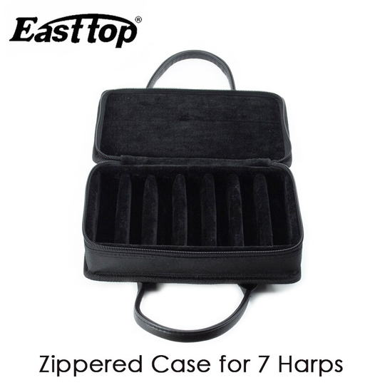 Easttop 10-Hole Blues Harmonica Ritssluiting Case Diatonische Harmonica Zak/Harp Instrument Zak (7 Harmonica Geladen)
