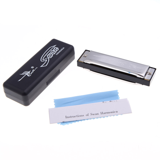 Swan Diatonische Harmonica 10 Gaten G Sleutel Blues Harp Mondharmonica Riet Instrument Met Case Zilver
