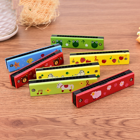 Cartoon Geschilderd Houten Harmonica Kinderen Musical Educatief Muziek Speelgoed Instrument Willekeurige Kleur