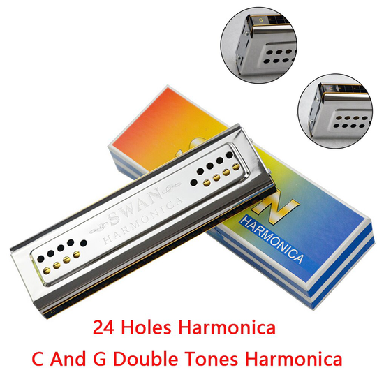 24 Holes Harmonica C En G Dubbele Tones Harmonica Mondharmonica Houtblazers Rvs Shell Grote Volume Geluid Clear