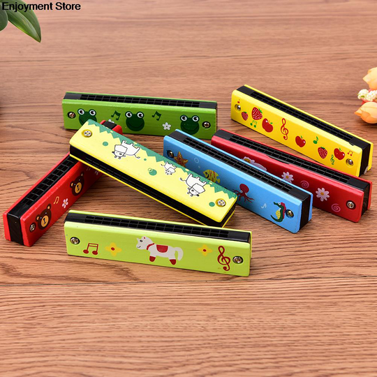 Cartoon Beschilderde Houten Harmonica Instrument Willekeurige Kleur Kinderen Musical Educatief Muziek Speelgoed Willekeurige Kleur