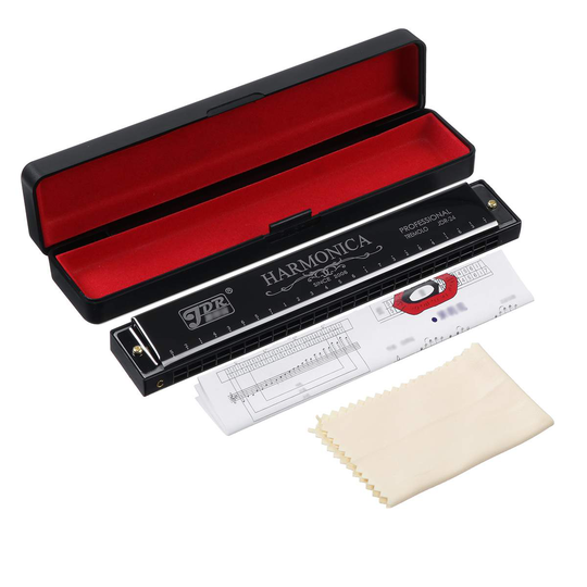 Rofessional 24 Holes Harmonica C Key Metalen Harmonica Met Case Messing Roestvrij Staal Muzikale Houtblazers Instrument Voor Beginners