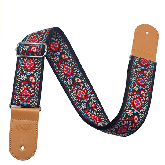 Gitaar Riem Geborduurde Riem Verstelbare Vintage Jacquard Band Met Lederen End Voor Bas Akoestische Gitaar Muziekinstrument