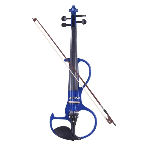 Ammoon Volle Größe 4/4 Massivholz Elektrische Stille Violine Geige Style-3 Ebenholz Griffbrett Stöpsel Kinn Rest Saitenhalter mit Schleife Hard Case Tuner Kopfhörer Rosin Extra Strings & Bridge