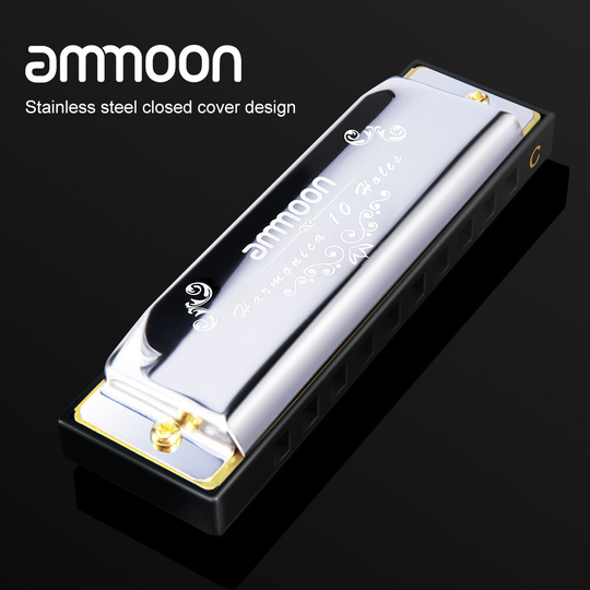 Ammoon 10 Hole 20 Tone Zilveren Harmonica Toonsoort C Mondharmonica Met Zwarte Opbergdoos Voor Kinderen Beginners Studenten muzikale