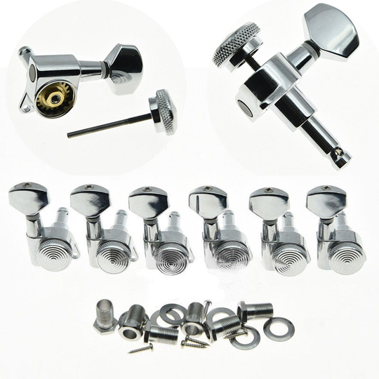 6pcs Chrome Rechts 6 Inline Locking Guitar Tuners Tuning Keys Pinnen Machine Heads Schroefdraad Bussen 19:1 tuning verhouding