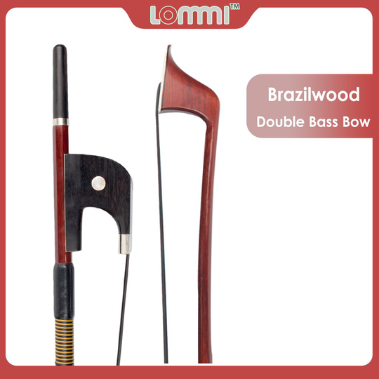 Lommi Duitse Stijl Contrabas Boog 4/4 Size Brazilwood Stick Ebony Kikker Rechte Stok Glad Oppervlak Wit Paardenhaar