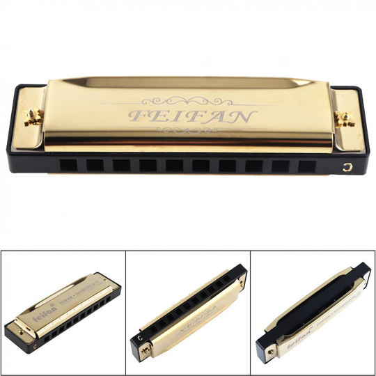 Draagbare 10 Gaten 20 Tone Matte Goud Harmonica Blues Harp Mondharmonica Rvs Muziekinstrument Voor Beginner