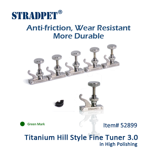 STRADPET Hill Stijl Titanium FineTuner 3.0 met Wear-Weerstaan Legering Bout, viool Accessoires in Titanium Heldere, groene Mark
