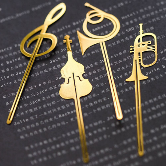 1Pcs Leuke Kawaii Gold Muziekinstrumenten Metalen Boek Markers Bladwijzer Voor Boeken Paperclips Office Schoolbenodigdheden Briefpapier