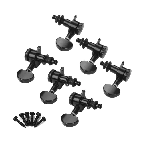 Alloy Metal Electric Guitar Machine Heads Knobs String Tuning Peg Locking Tuners Pack of 6 Pieces 3L3R with Mounting Screws and Ferrules Black