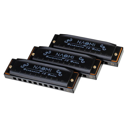 Drie Stuk 10-Hole Diatonische Harmonica Set Van 3, Met Case 3 Harmonica
