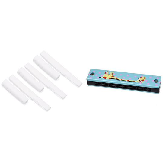 1 Pcs Houten Giraffe Patroon Dual Serie 32 Hole Harmonica & 3 Set (6 Stuks) gitaar Moer En Akoestische Bridge Zadel