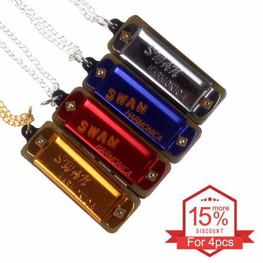 Swan Mini Harmonica 4 Gaten 8 Tones Harmonica Metalen Ketting Ketting Stijl Mond Orgel Voor Kinderen/Kinderen