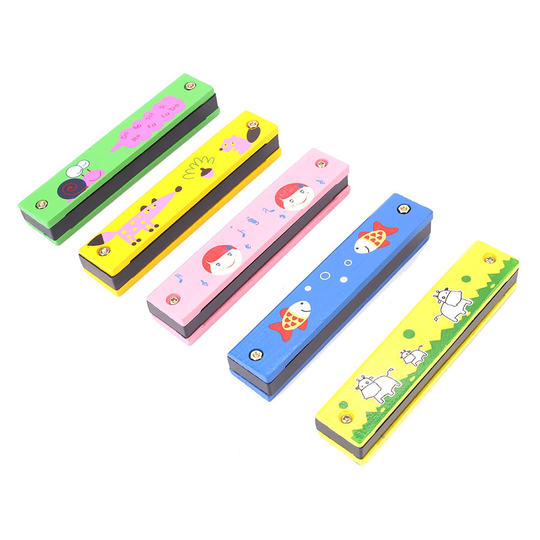 1pcs Houten Schilderen Harmonica Mondharmonica Kids Kinderen Muziekinstrument Voor beginners willekeurige kleur