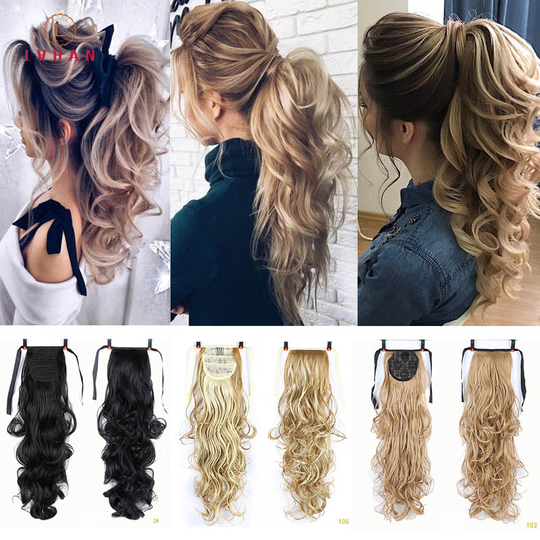 Lvhan Vrouwen Strap Paardenstaart Lang Krullend Haar Paardenstaart Extension Hittebestendige Synthese Natuurlijke Krullend Haar Zwart Bruin Geel