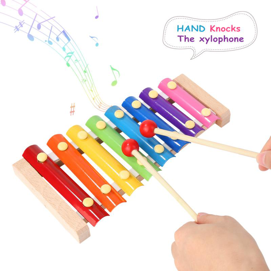 Baby Peuter Muzikale Xylofoon Speelgoed Harmonica Handtrommel Rammelaar Houten Fluit Piano Fluit Noise Maker Cartoon Instrument Puzzel Speelgoed