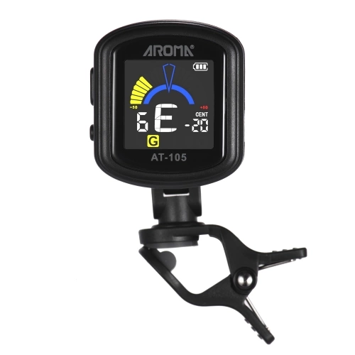 AROMA AT-105 Wiederaufladbare Clip-on-Tuner Farbdisplay Eingebaute Batterie für Chromatische Gitarre Bass Ukulele Violine