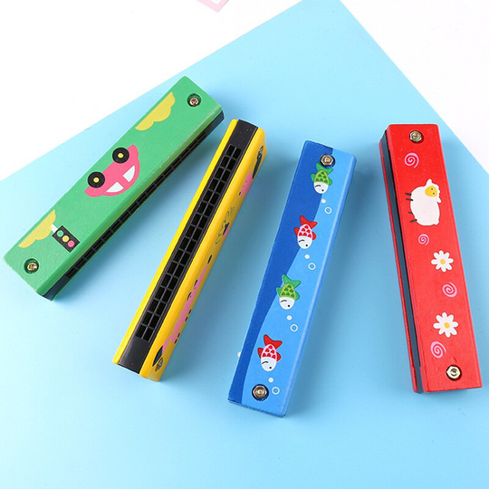 Houten Harmonica Voor Kinderen Speelgoed Muziekinstrumenten 16 Gaten Dubbele Rij Klap Cartoon Kleur Houtblazers Mond Harmonica
