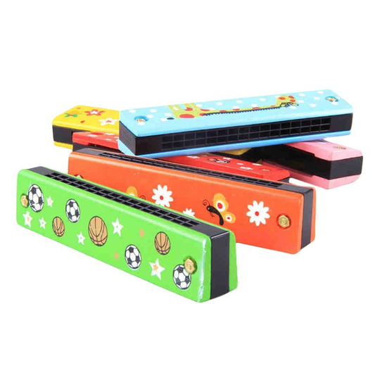 10 Stks/partij Baby Hout Plastic Harmonica Leuke Dubbele Rij 16 Gaten Harmonica Speelgoed Musical Early Educatief Speelgoed Willekeurige Kleur