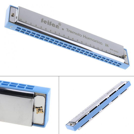 Metalen 24 Gaten Complex Tone Professionele Blues Harmonica Wind Instrument Voor Beginners